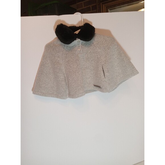 Calvin Klein Baby Jeans Cape Grey Silver  Faux Fur Infant Girls Size 6-9 Months - Picture 1 of 13